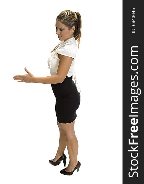 Businesswoman ready to hand shake, side view