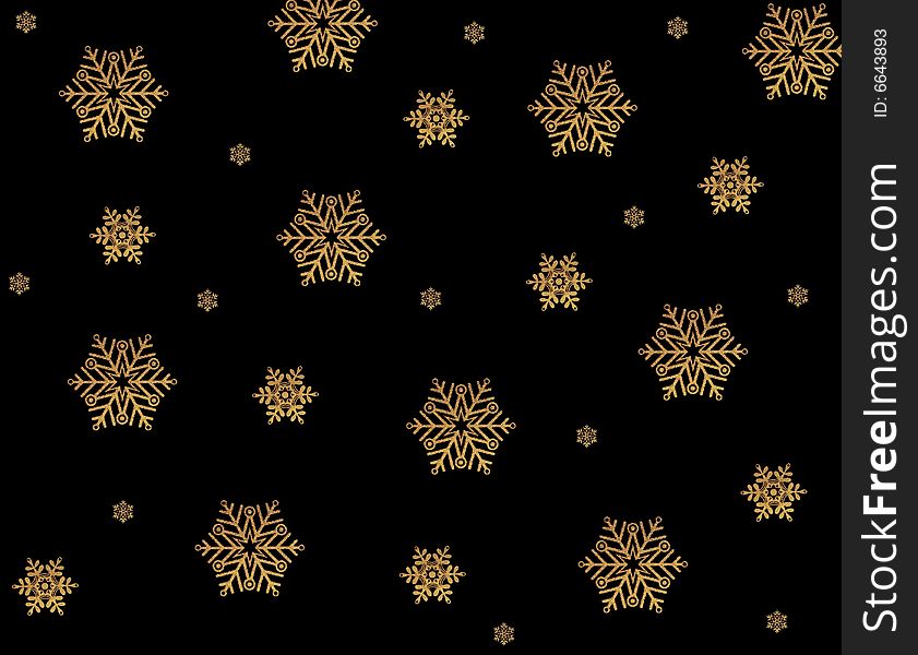 Gold snow stars isolated on black. Gold snow stars isolated on black