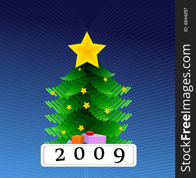Vector christmas tree illustration on blue background