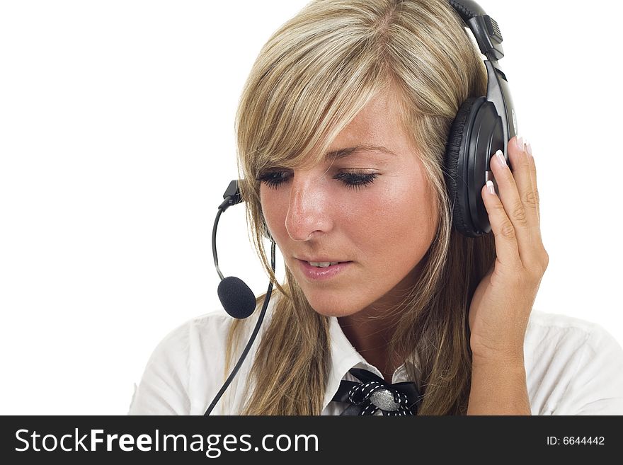 Pretty girl with headset isolated on white