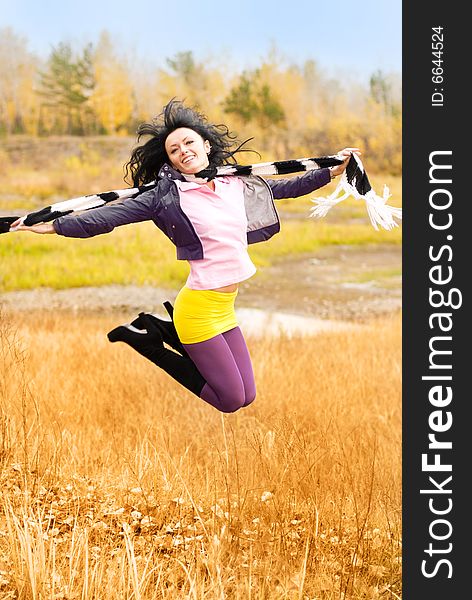 Happy Jumping Girl Outdoor