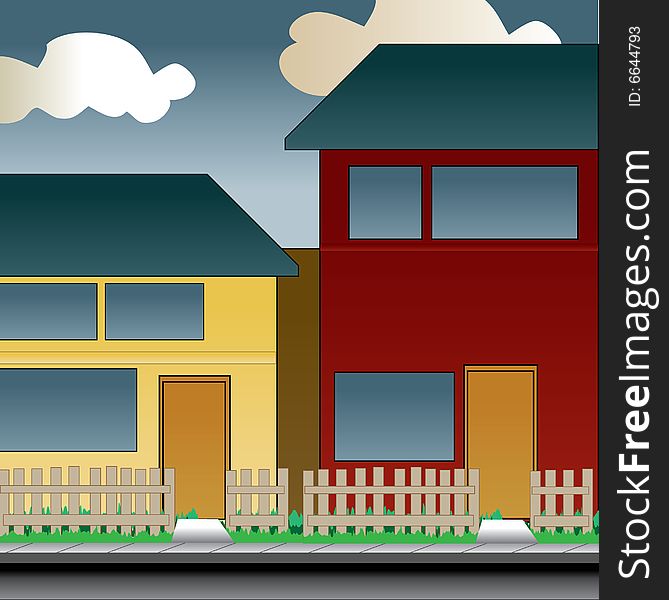 Front of House Vector with a red house and yellow house