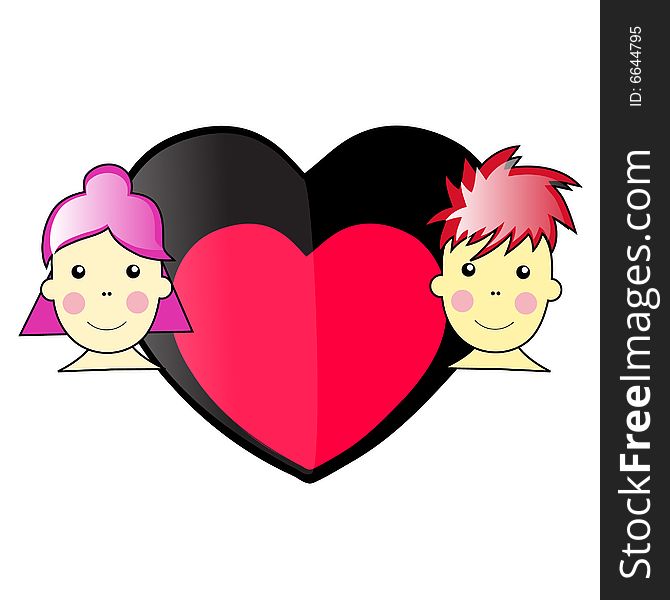 Boy and Girl In Love Illustration Vector With Hearts In Sky