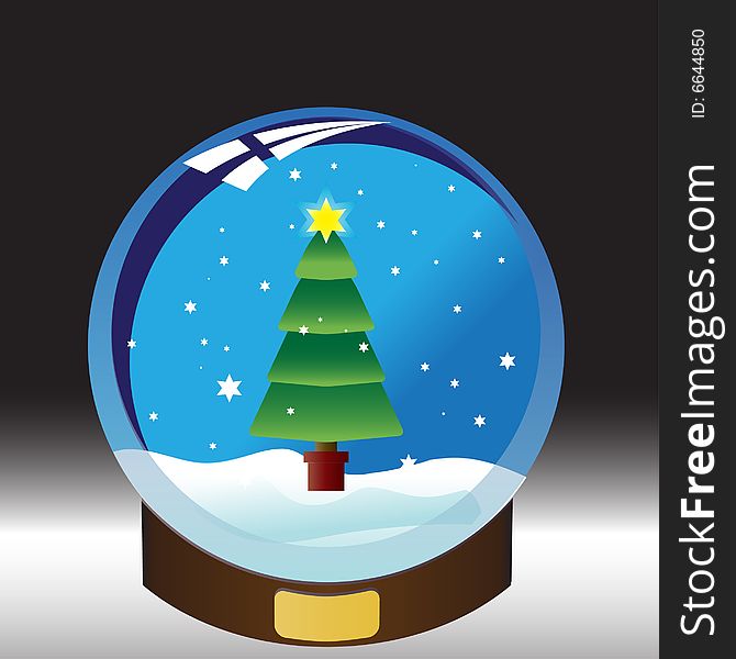 Snow globe with a New Year Tree with star. Snow globe with a New Year Tree with star