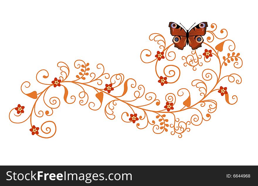 Pattern with butterfly and flowers.