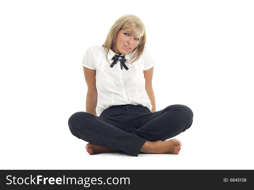 Blonde girl posing isolated on white