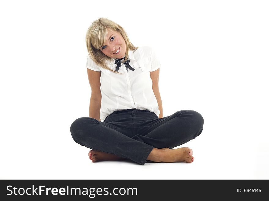 Blonde girl posing isolated on white