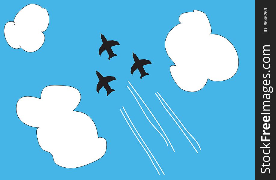 Jet planes crossing the sky between clouds. Jet planes crossing the sky between clouds.