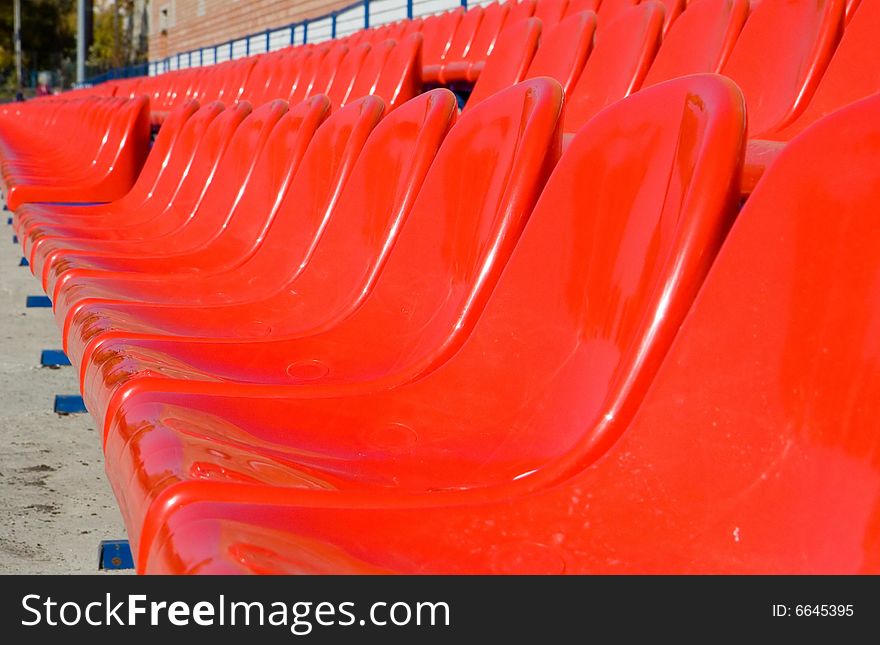 Close-up of the seats on the grandstand