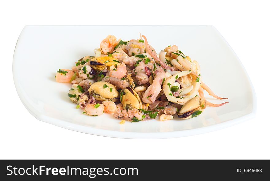 Appetizer of seafood on a plate of white (Objects with Clipping Paths)