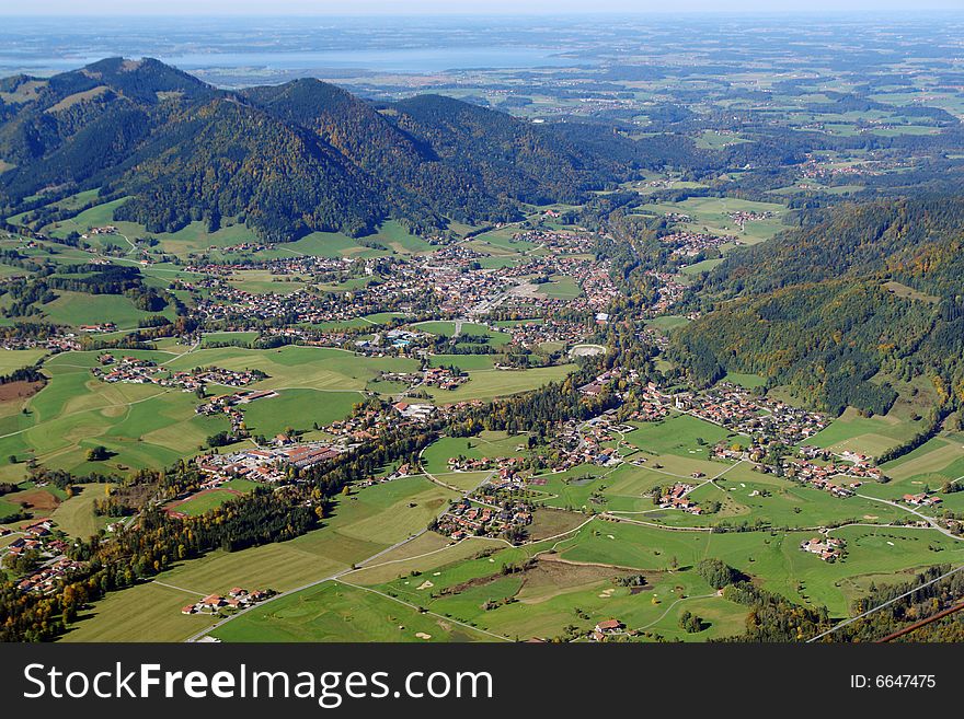 Sight to the Ruhpolding from peak of Rauschberg