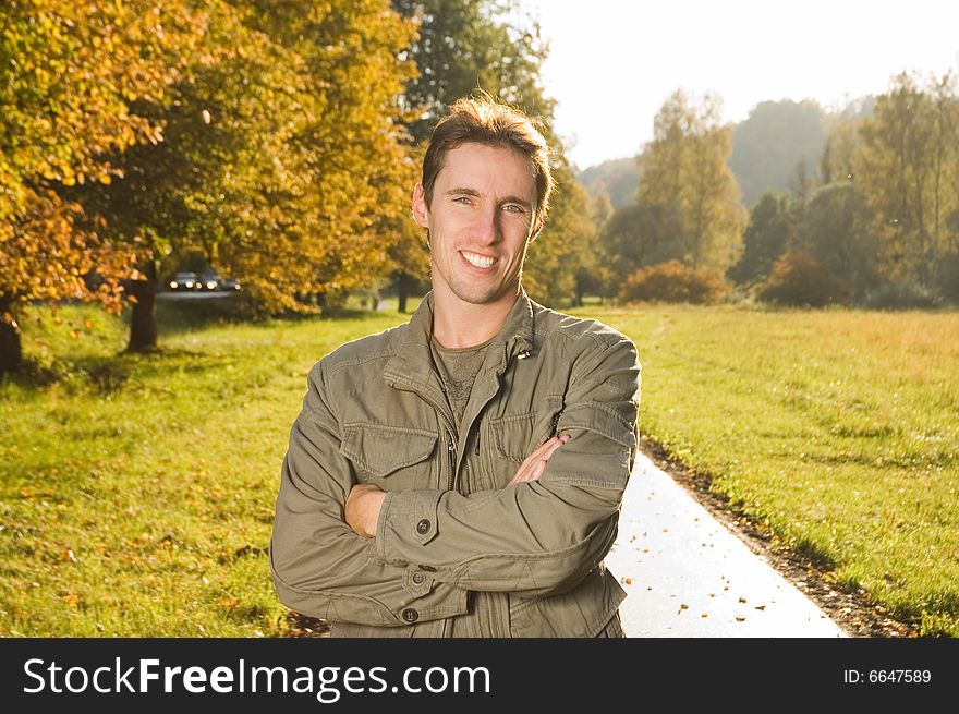 Young man in park on sunny day