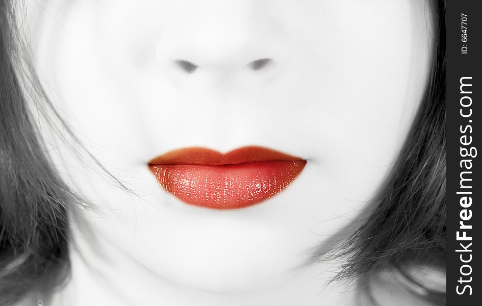 Red lips and white face