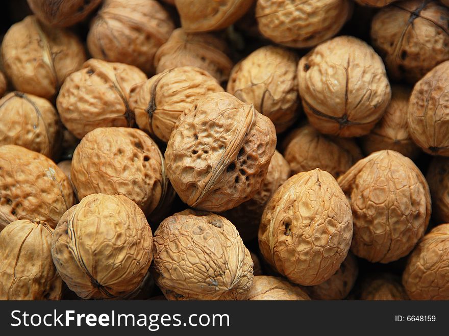 Walnuts in basket close-up