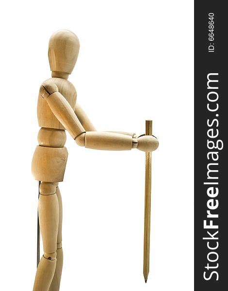 Wooden dummy with a pencil in hands