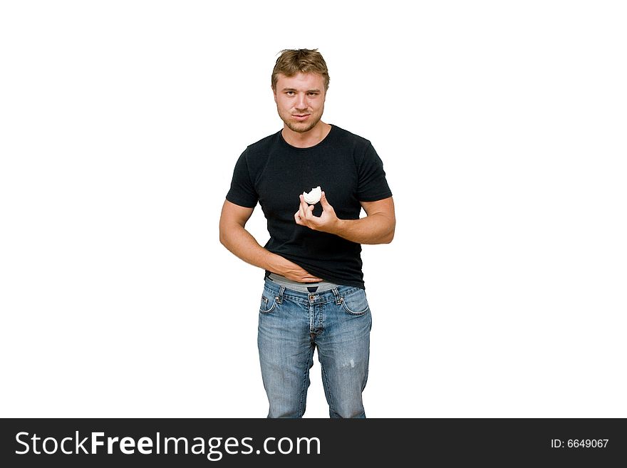 Young man and zephyr isolated on white background