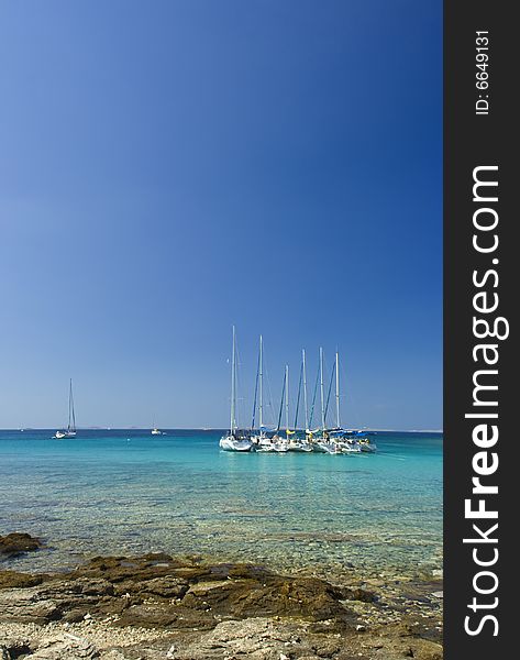 Sail boats docked in beautiful bay, Adriatic sea, Croatia. Sail boats docked in beautiful bay, Adriatic sea, Croatia