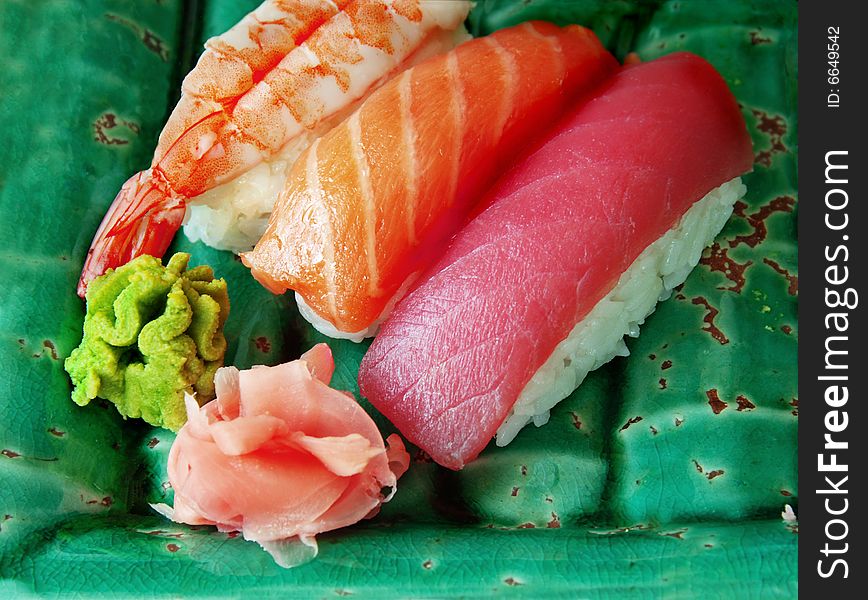 Sushi on Green Plate