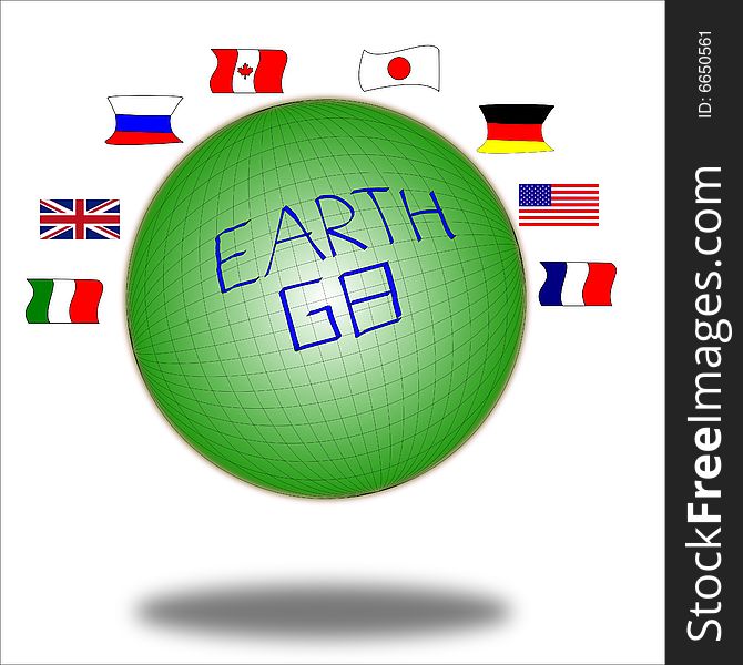 A good image of world with the flags of the group of 8. A good image of world with the flags of the group of 8