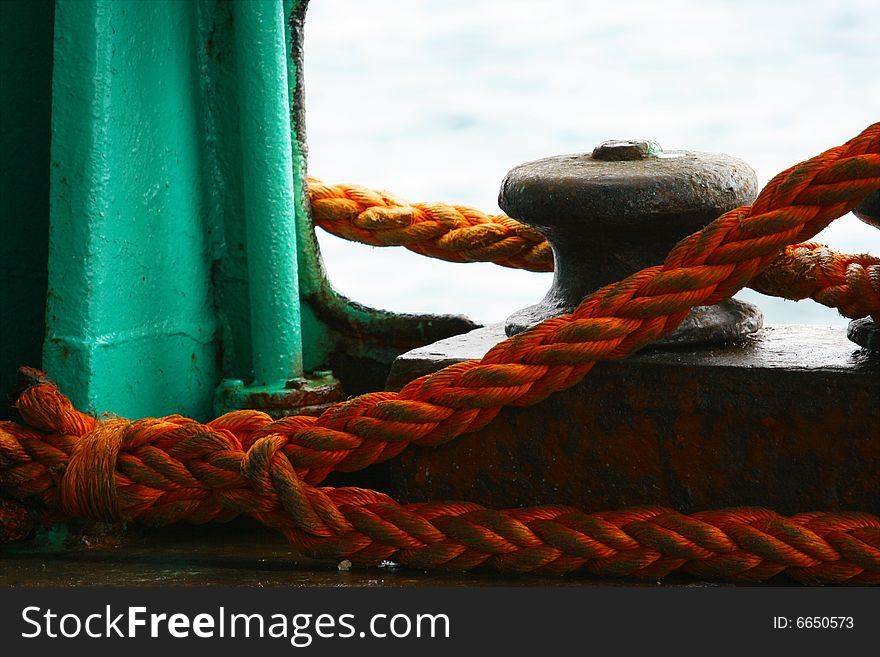 Close up of rorange boat rope