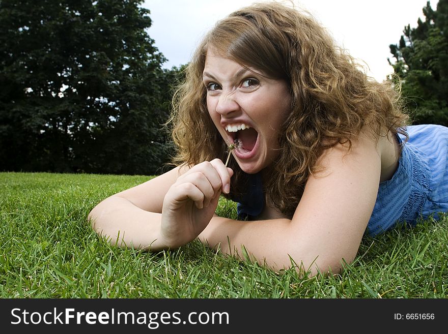 Girl In Park Making Funny Face