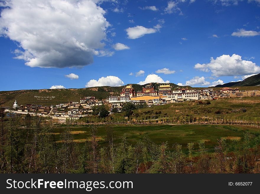 View from Songzanlin Monastery near Zhongdian, China, the largest Tibetan Buddhist monastery in Yunnan province. View from Songzanlin Monastery near Zhongdian, China, the largest Tibetan Buddhist monastery in Yunnan province.