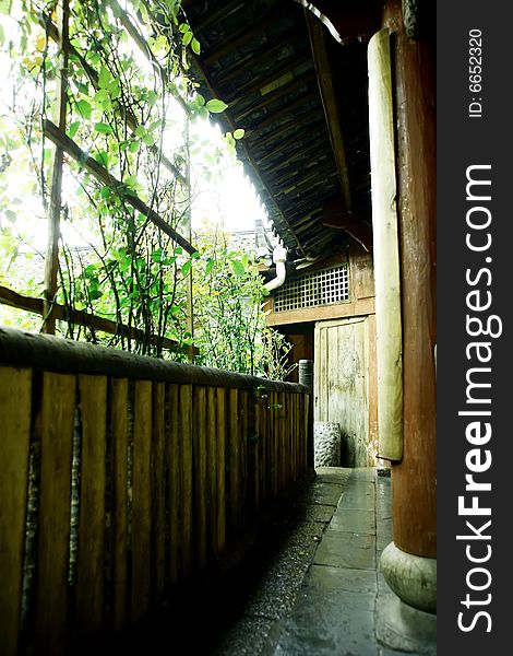 Wood-house in chinese yunnan province