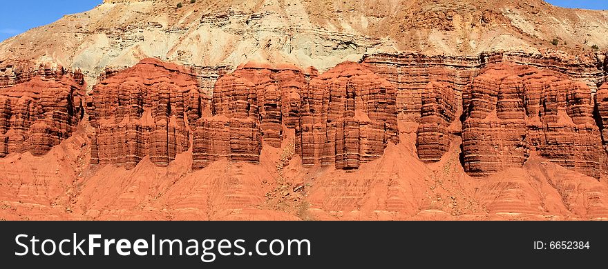 Close-up of horizontal layer of red rock formation