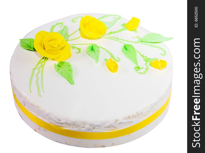 Cake gift with yellow roses (Objects with Clipping Paths)