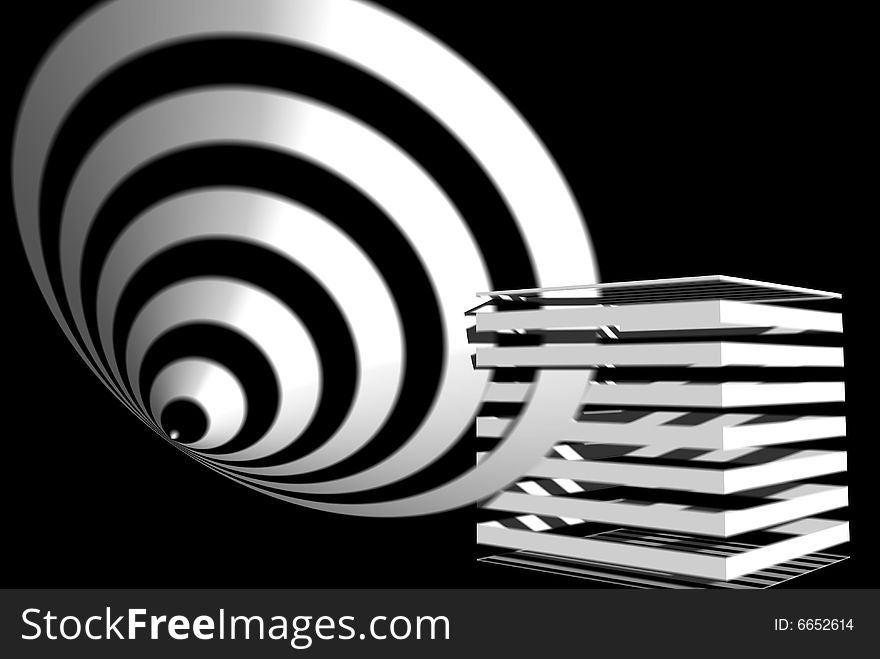 3D rendered abstract background, composition of stripes and spheres