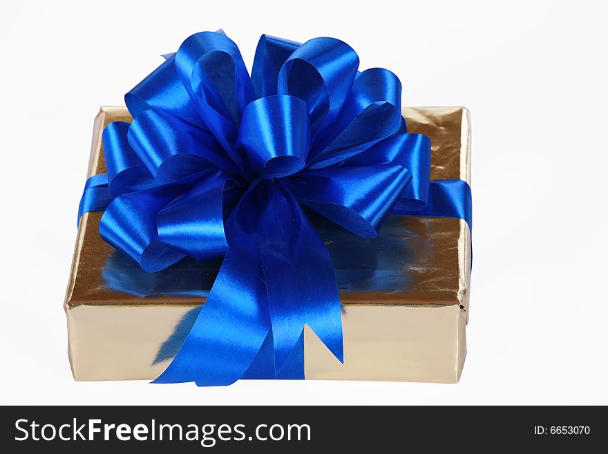 Gold present with blue ribbons
