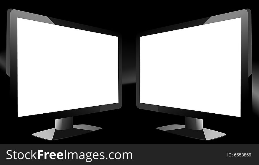 2 TV's on black background with white screen, editable vector illustration