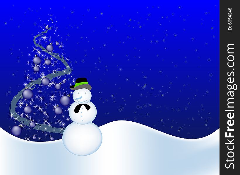 Blue christmas background with snowman, vector illustration