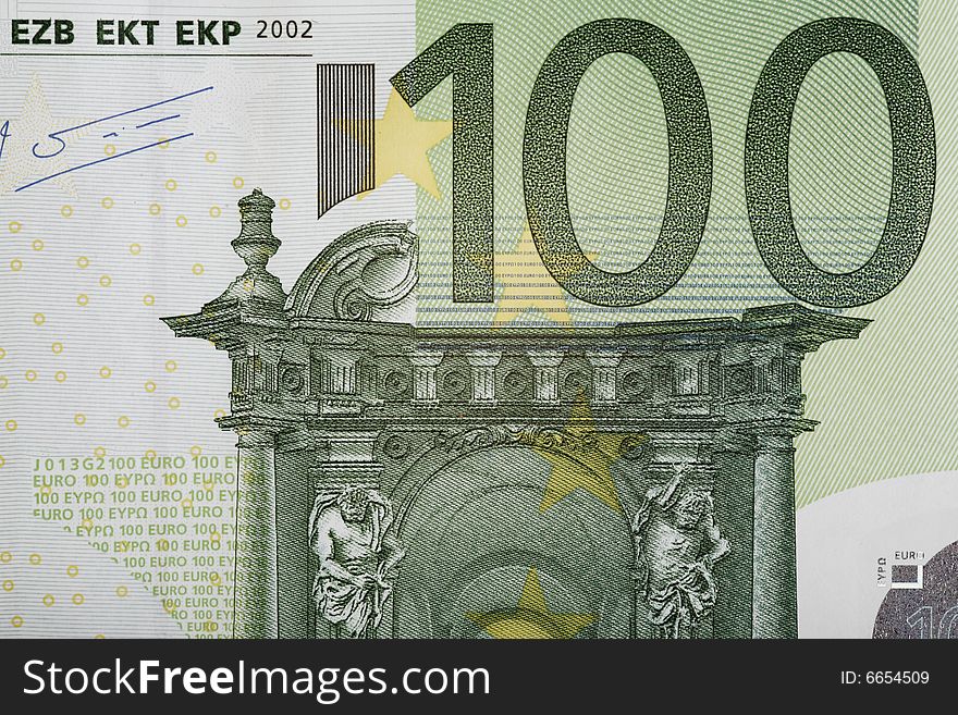 Macro shot of 100 euro banknote. Macro shot of 100 euro banknote