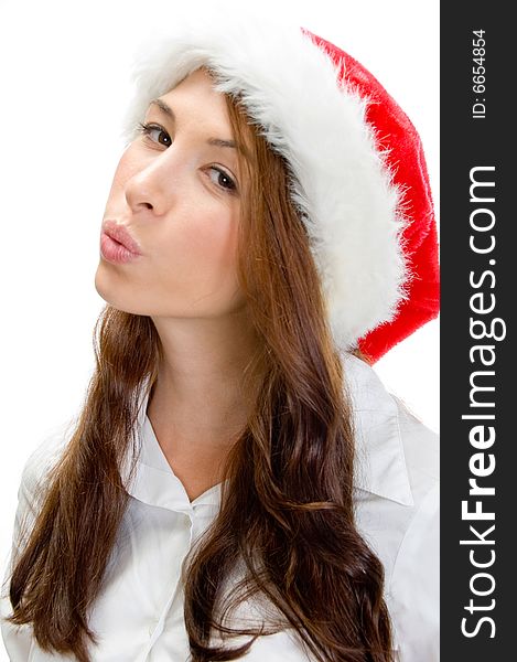 Female Model In Christmas Cap