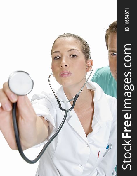 Lady doctor showing her stethoscope