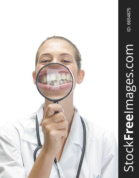 Lady Doctor With Magnifier Teeth