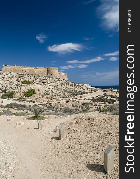 Coastal fortress in Spain with road