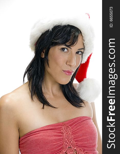 Gorgeous woman with santa cap