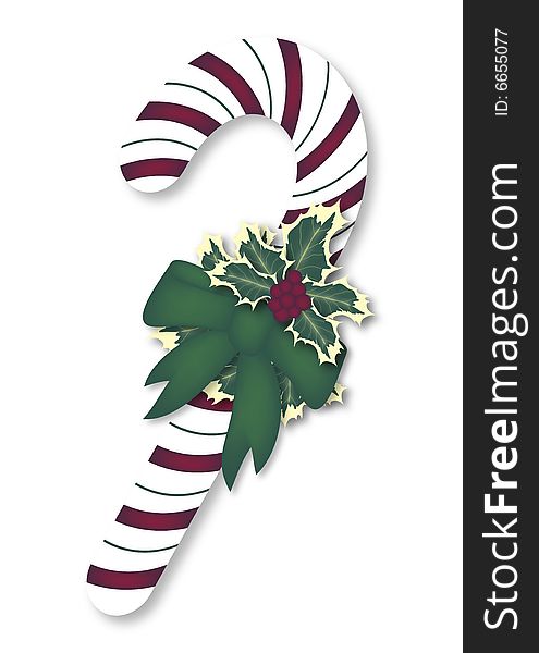 Illustration of red and green candy cane on white