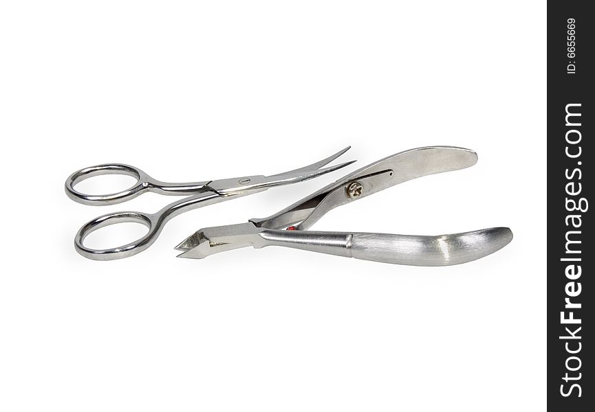 Cuticle scissors and nippers isolated on a white background