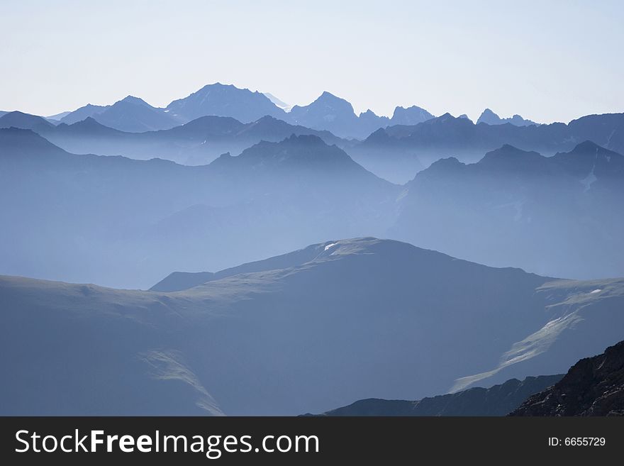 Misty mountain range in the morning. Misty mountain range in the morning