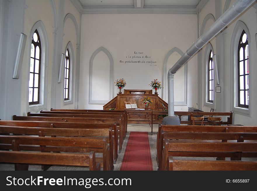 A protestant church with altar