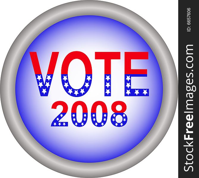 Vector of button with wording 'vote 2008' in design based on USA flag. Vector of button with wording 'vote 2008' in design based on USA flag.