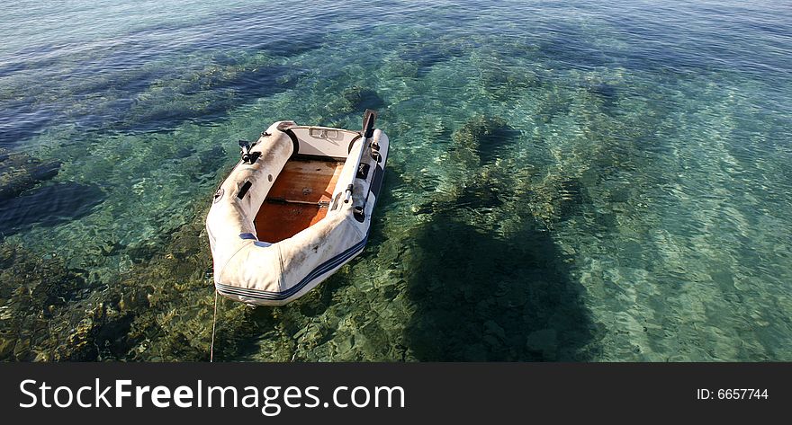 Inflatable boat on mediterranean sea in Croatia