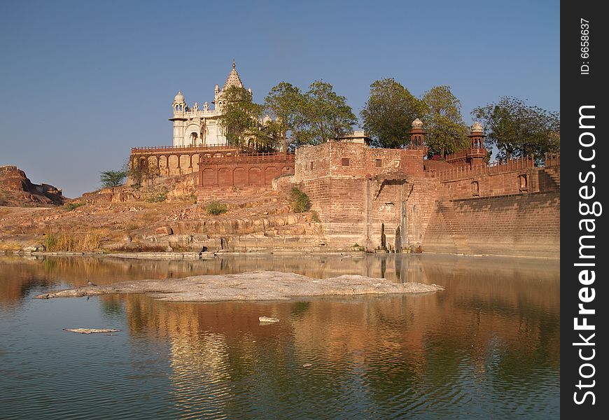 Jaswant Thada. Ornately carved white marble tomb of the former rulers of Jodhpur, Rajasthan, India