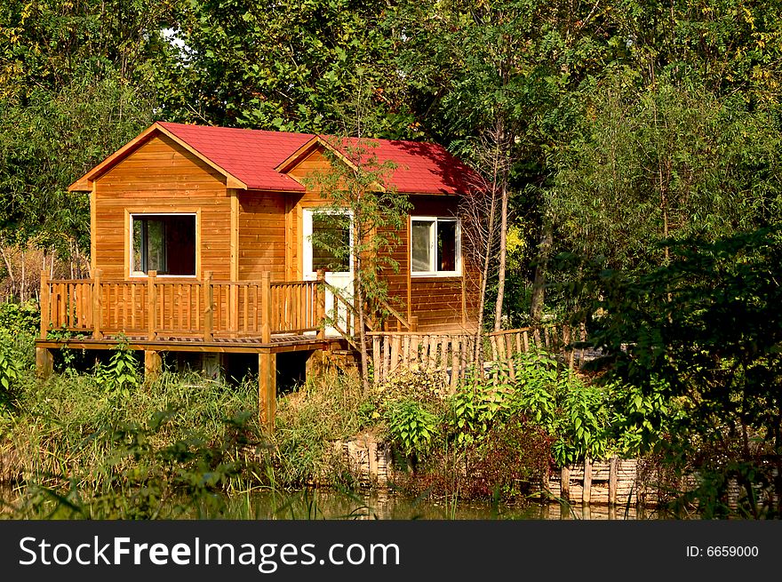 Frame houses in forest