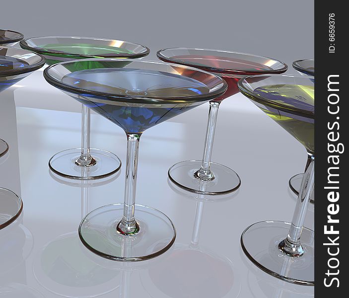 3D render of Martini Glasses in a Row