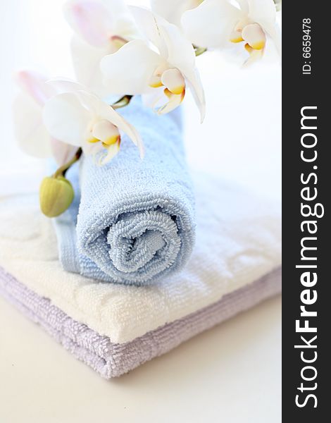 Tender SPA look with orchid in background. Tender SPA look with orchid in background