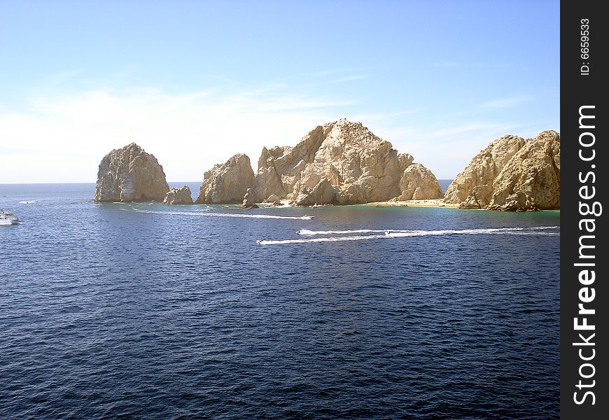 This shot is taken looking out of Cabo San Lucas. We are ported in the bay on a cruise ship. Just an exhilirating shot. This shot is taken looking out of Cabo San Lucas. We are ported in the bay on a cruise ship. Just an exhilirating shot.